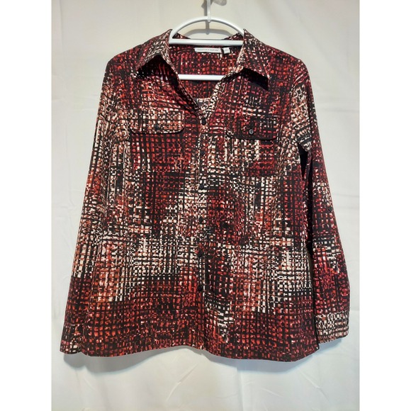 Notations Tops - Notations Button Down Shirt Women's S Red Black Geometric Long Sleeve